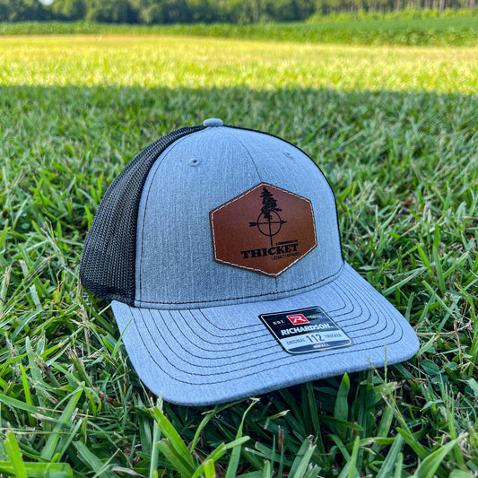 YOUTH | THICKET Logo Leather Patch Trucker Hat | Grey